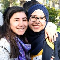 Two Israeli women hugging